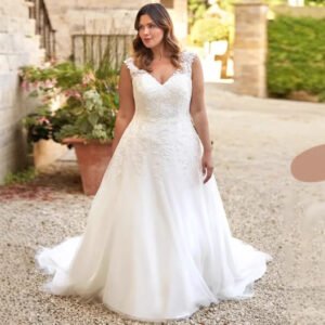 v-neck-wedding-trailing-princess-slimming-veil-mori-style-wedding-dress